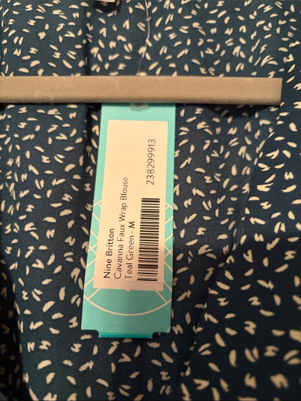nine britton Teal Printed Wrap Peplum Blouse - Picture 2 of 3